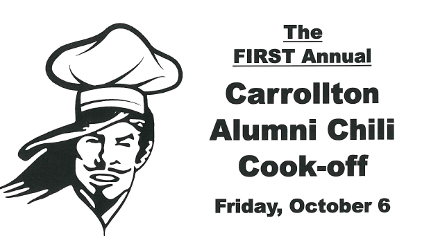The first annual Carrollton Alumni Chili Cook-off Friday October 6. Cav head wearing chef hat.