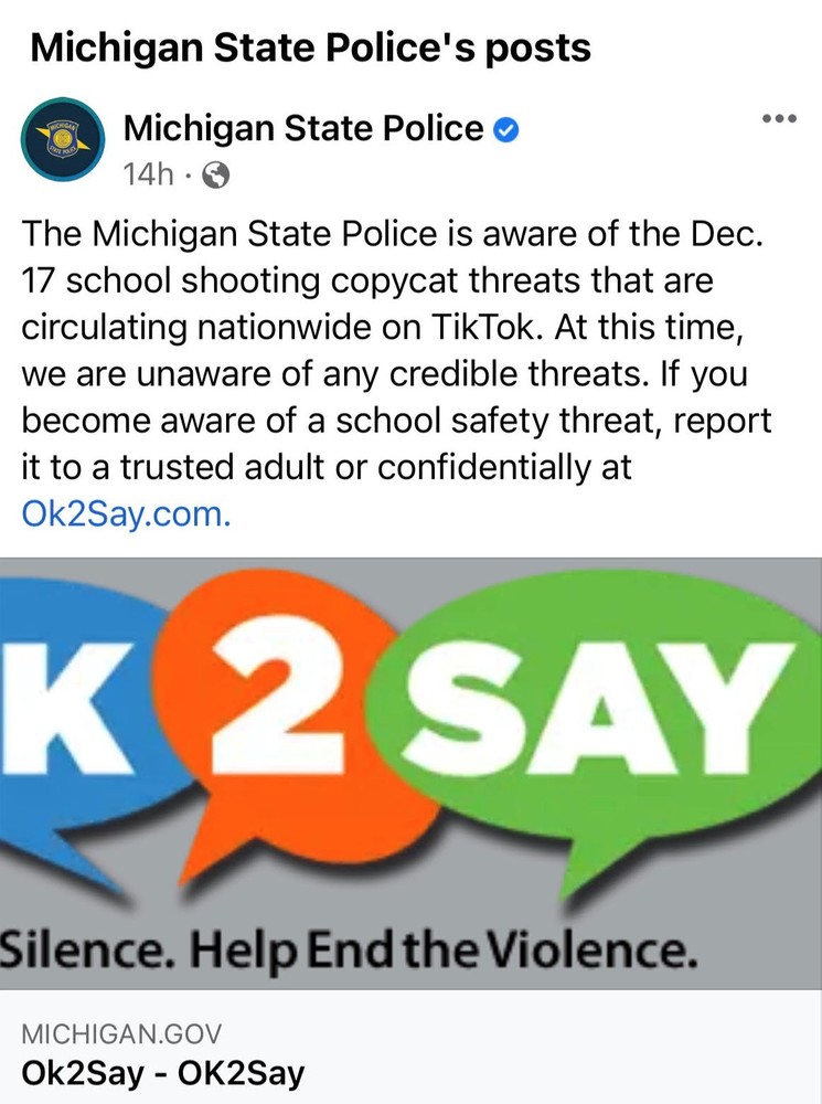 MI State Police update regarding copycat threats