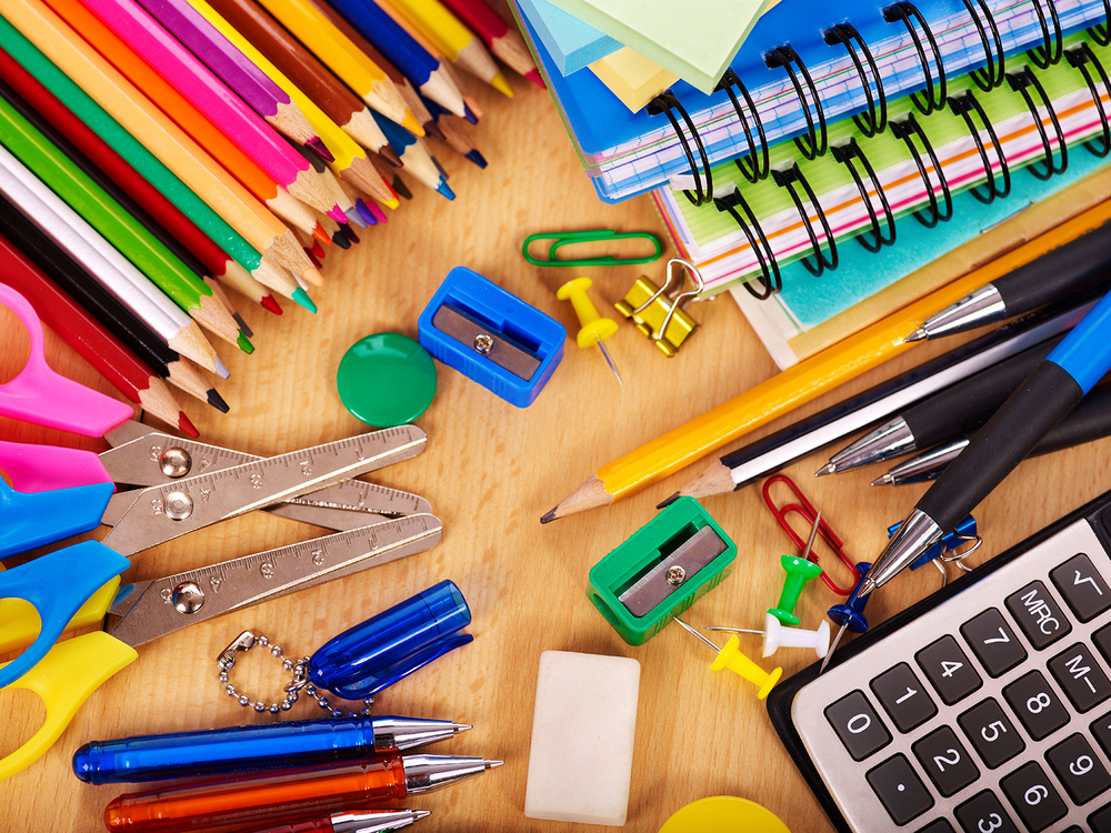 Bright colored school supplies